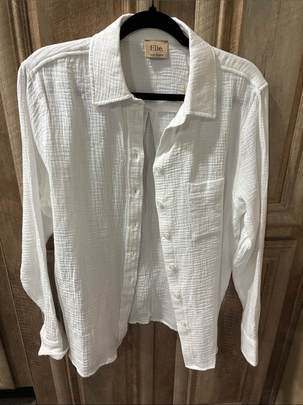 Elie Tahari White Textured Cotton Button-Down Shirt - Picture 2 of 14